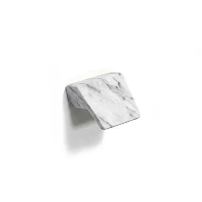 Double Face white marble finish edge-pull knob, angled cabinet handle